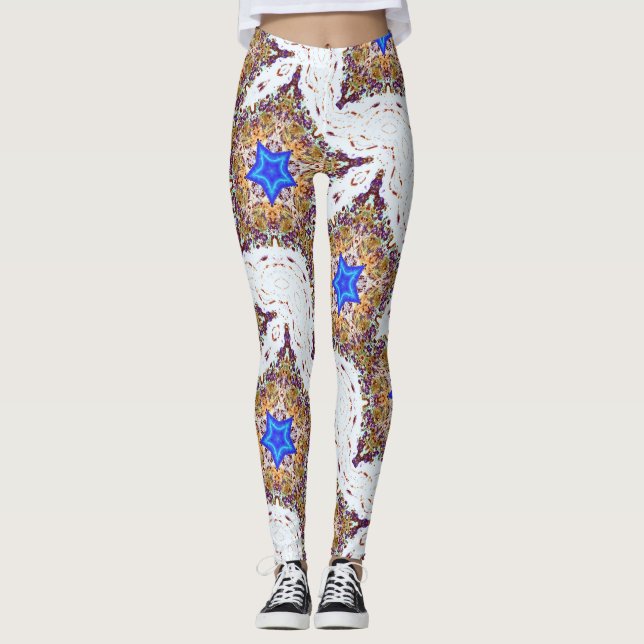 blue stars multi-color leggings (Front)