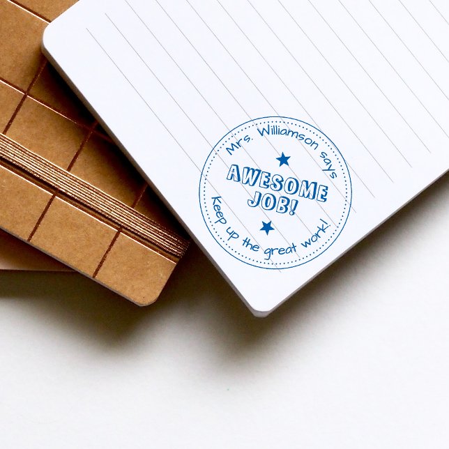 Blue Stars & Personalized  Awesome Job Teacher Self-inking Stamp (Creator Uploaded)