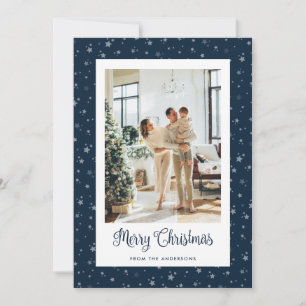 Blue Stars Photo Merry Christmas Cards