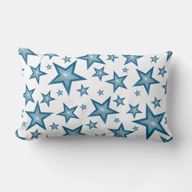 Blue Stars printed lumbar white back Pillow (Front)