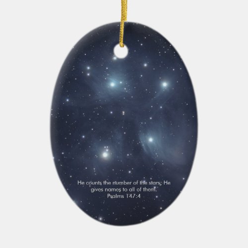 Blue Stars Psalms Scripture Ceramic Ornament