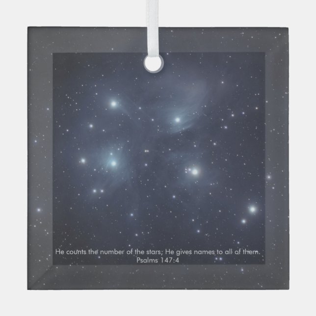 Blue Stars Psalms Scripture Glass Ornament (Front)
