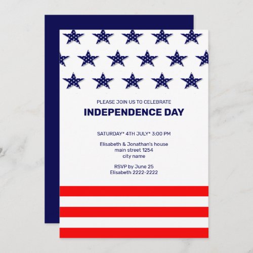 Blue Stars Red Stripes 4th Of July Invitations