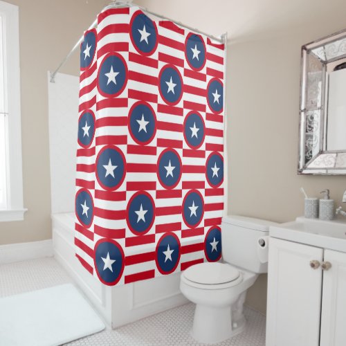 Blue Stars Red Stripes Shower Curtain