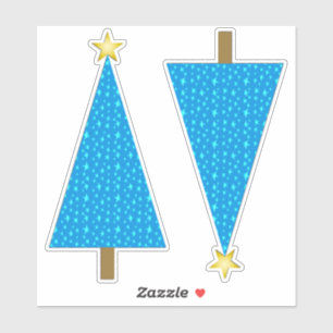 Blue Stars Retro Modern Christmas Tree Sticker