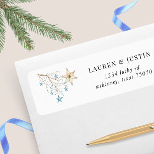 Blue Stars Rustic Holiday Return Address Label