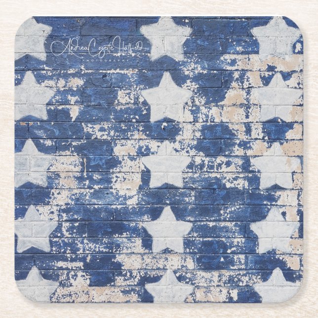 Blue Stars Square Paper Coaster (Front)