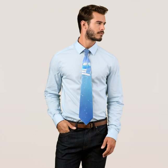 Blue Stars Strips Music Notes Neck Tie (In Situ)