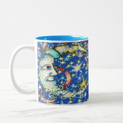 Blue Stars Sun and Moon Design Two_Tone Coffee Mug