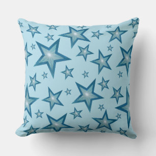 Blue Stars 'Text' square pale blue back Throw Pillow