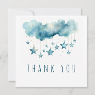 Blue stars thank you flat square card