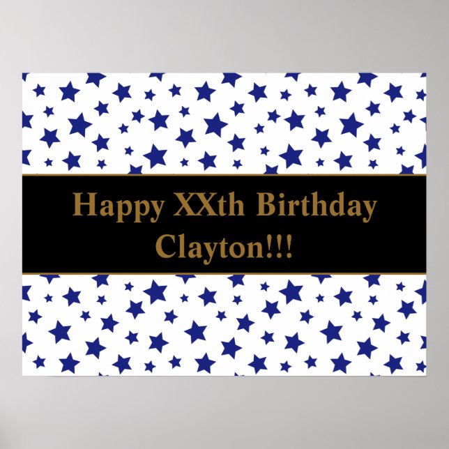 Blue Stars With Message Birthday Poster (Front)