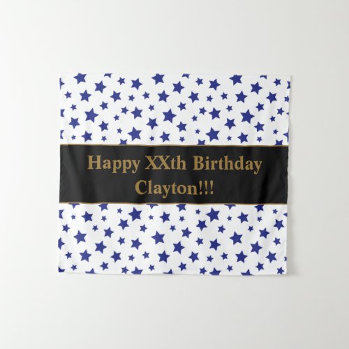 Blue Stars With Message Birthday Tapestry