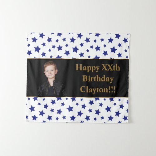 Blue Stars With Message Photo Birthday Tapestry