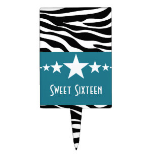 Blue Stars Zebra Print Sweet 16 Cake Pick