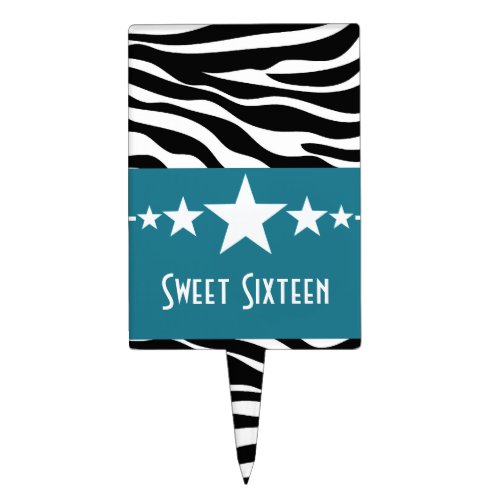 Blue Stars Zebra Print Sweet 16 Cake Pick