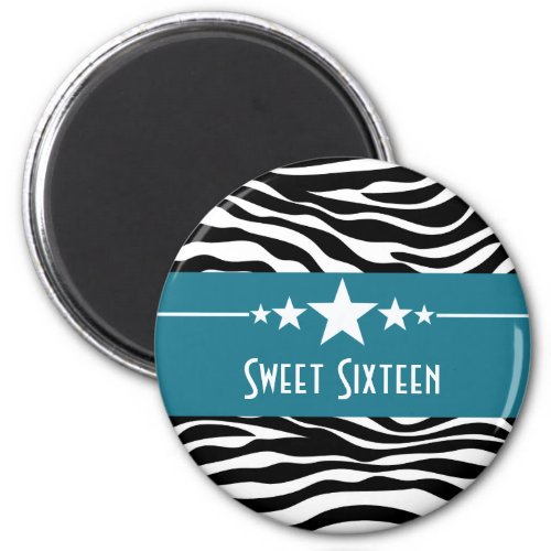 Blue Stars Zebra Print Sweet 16 Magnet