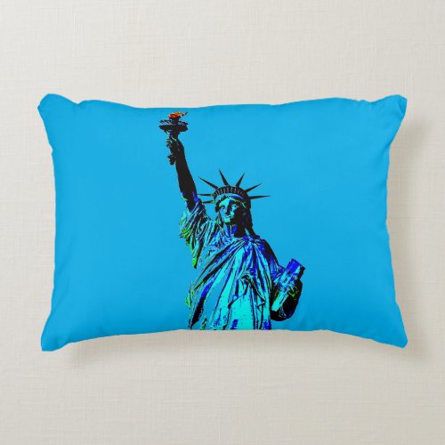 Blue Statue of Lady Liberty Accent Pillow