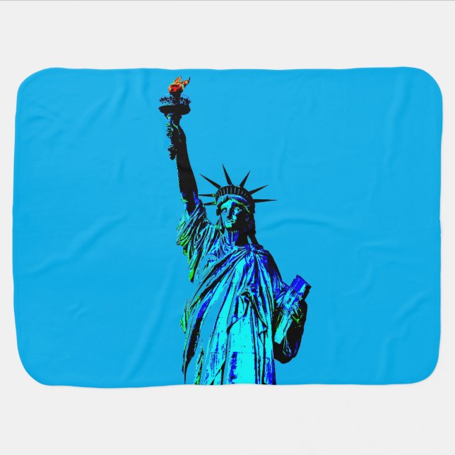 Blue Statue of Lady Liberty Baby Blanket (Horizontal)