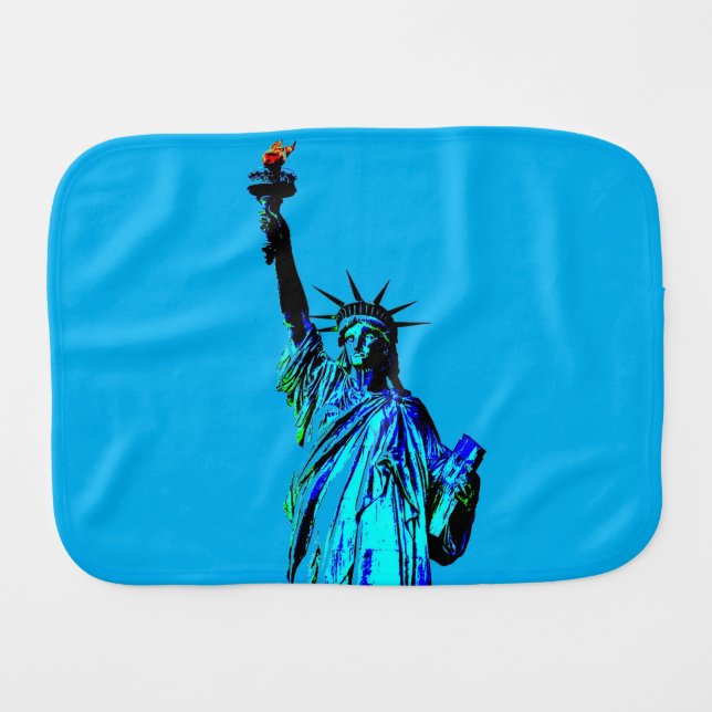 Blue Statue of Lady Liberty Baby Burp Cloth (Front Horizontal)