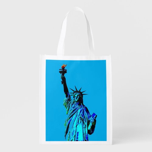 Blue Statue of Lady Liberty Grocery Bag