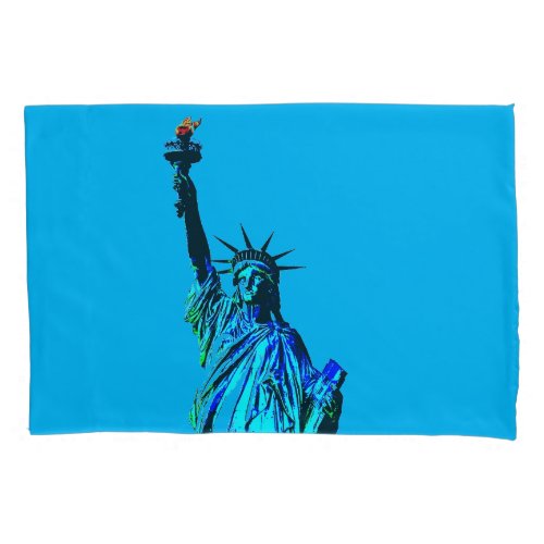Blue Statue of Lady Liberty Pillow Case