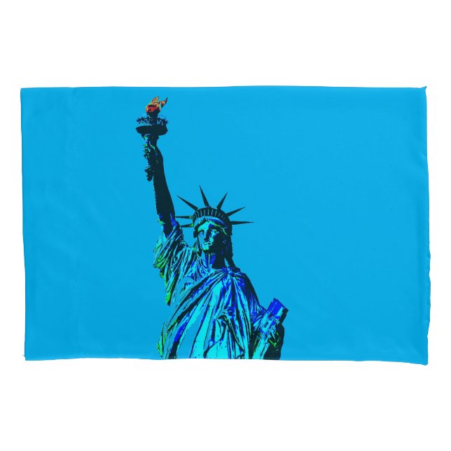 Blue Statue of Lady Liberty Pillow Case (Front)
