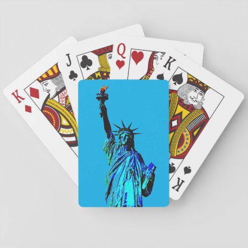Blue Statue of Lady Liberty Poker Cards