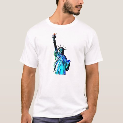 Blue Statue of Lady Liberty T_Shirt