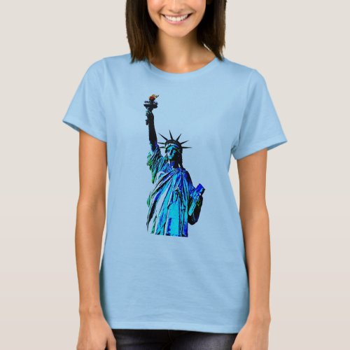 Blue Statue of Lady Liberty T_Shirt
