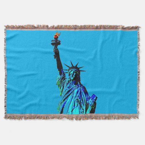 Blue Statue of Lady Liberty Throw Blanket