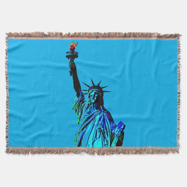 Blue Statue of Lady Liberty Throw Blanket (Front)