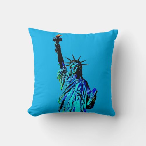 Blue Statue of Lady Liberty Throw Pillow
