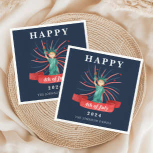 Blue Statue Of Liberty Happy 4th Of July Napkins