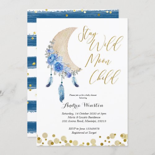 Blue Stay Wild Moon Child Baby Shower Invitation