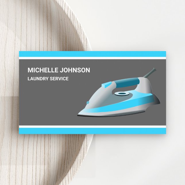 Blue Steam Iron Laundry Ironing Service Business Card (Creator Uploaded)