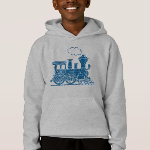 Blue steam locomotive train your name boys hoodie