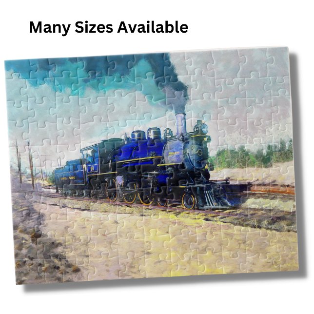Blue Steam Train Engine Locomotive Paint Railroad Jigsaw Puzzle (Creator Uploaded)