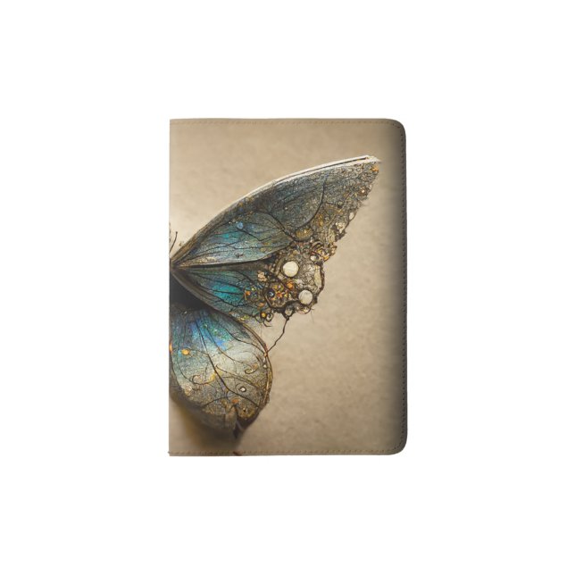 Blue steampunk butterfly  passport holder (Front)
