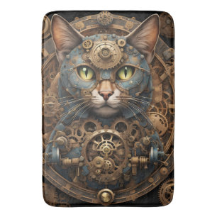 blue steampunk cat AI art Bath Mat 