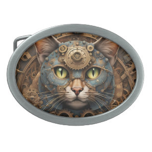 blue steampunk cat AI art Belt buckle 