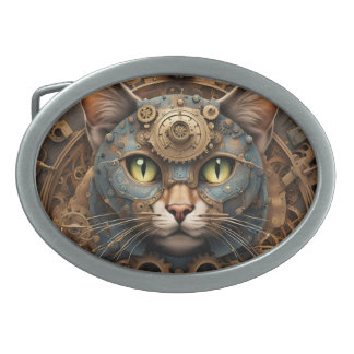 blue steampunk cat AI art Belt buckle