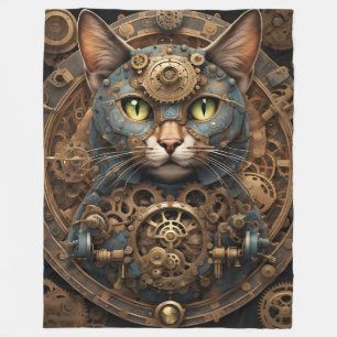 blue steampunk cat AI art blanket