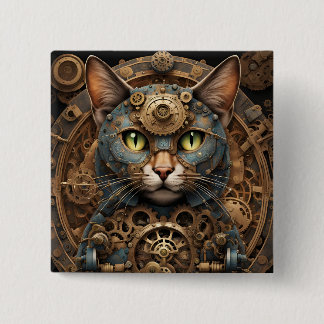 blue steampunk cat AI art button