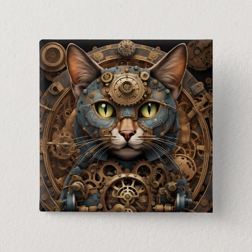 blue steampunk cat AI art button