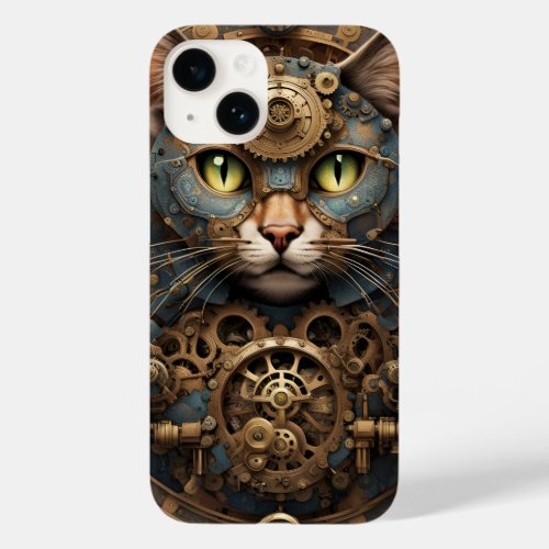 blue steampunk cat AI art Case_Mate iPhone 14 Case