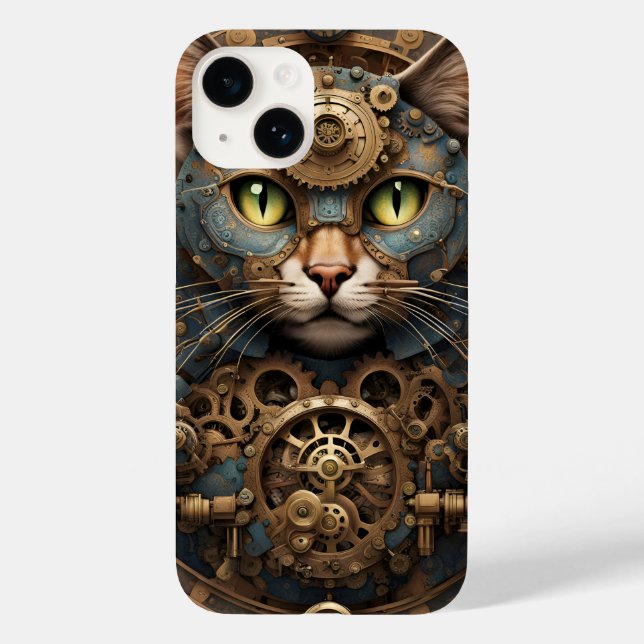 blue steampunk cat AI art Case-Mate iPhone 14 Case (Back)