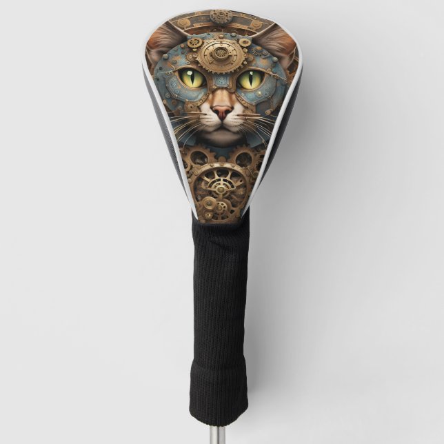 blue steampunk cat AI art Golf Head Cover (Front)