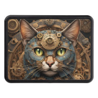 blue steampunk cat AI art hitch cover