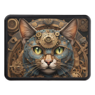 blue steampunk cat AI art hitch cover